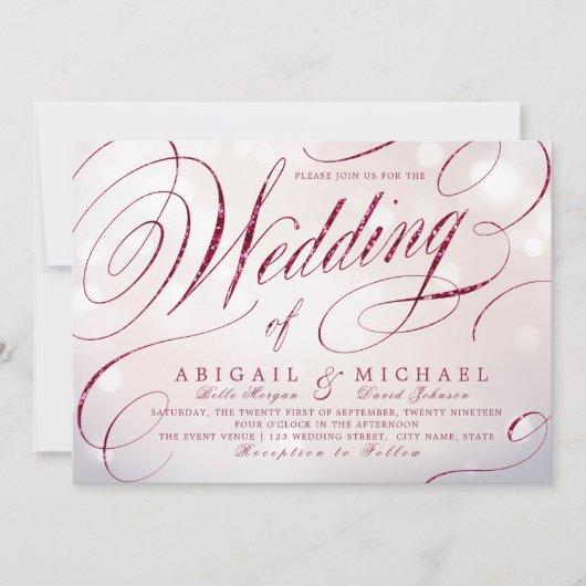 Glam burgundy calligraphy vintage bruiloft kaart (Voorkant)