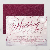 Glam burgundy calligraphy vintage bruiloft kaart (Voorkant / Achterkant)