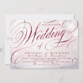 Glam burgundy calligraphy vintage bruiloft kaart