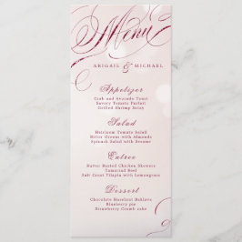 Glam burgundy calligraphy vintage bruiloft menu