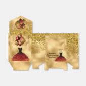 Glam Burgundy Dress Gold Glitter Quinceañera Bedankdoosjes (Uitgevouwen)