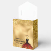 Glam Burgundy Dress Gold Glitter Quinceañera Bedankdoosjes (Geopend)