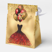 Glam Burgundy Dress Gold Glitter Quinceañera Bedankdoosjes (Achterkant)