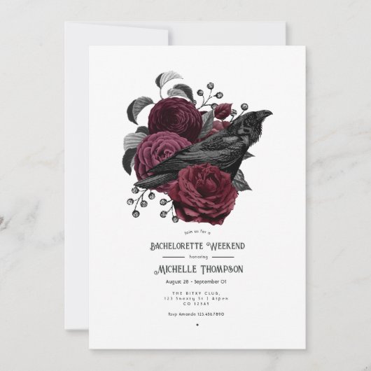  Glam Burgundy Floral Gothic Bachelorette Kaart (Voorkant)