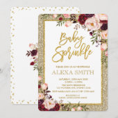 Glam Burgundy Floral roze Roses Baby shower Invite Kaart (Voorkant / Achterkant)
