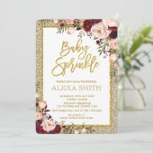 Glam Burgundy Floral roze Roses Baby shower Invite Kaart (Staand voorkant)