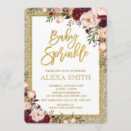 Glam Burgundy Floral roze Roses Baby shower Invite Kaart