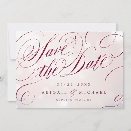Glam burgundy kalligrafie bespaart de datum save the date (Voorkant)