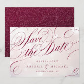 Glam burgundy  kalligrafie bespaart de datum save the date (Voorkant / Achterkant)