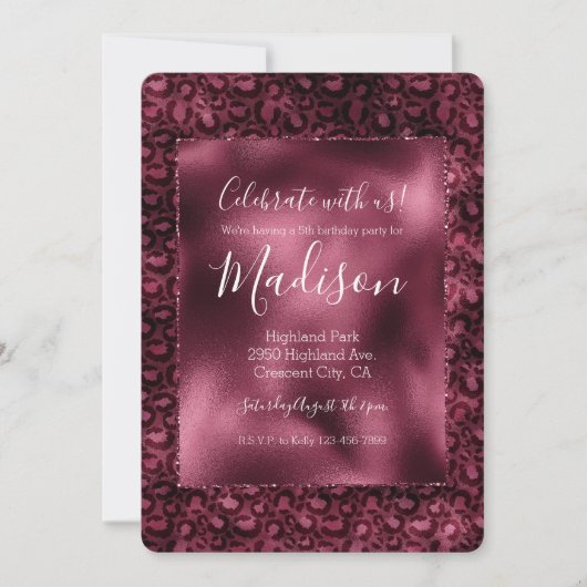 Glam Burgundy Leopard Print Kaart (Voorkant)