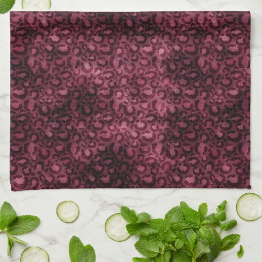 Glam Burgundy Leopard Print Theedoek (Gevouwen)