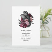  Glam Burgundy Owls Gothic Wedding Kaart (Staand voorkant)