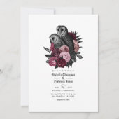  Glam Burgundy Owls gothic Wedding QR Code Kaart (Voorkant)