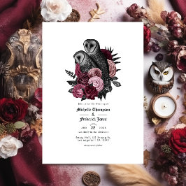  Glam Burgundy Owls gothic Wedding QR Code Kaart