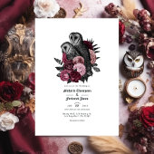  Glam Burgundy Owls gothic Wedding QR Code Kaart