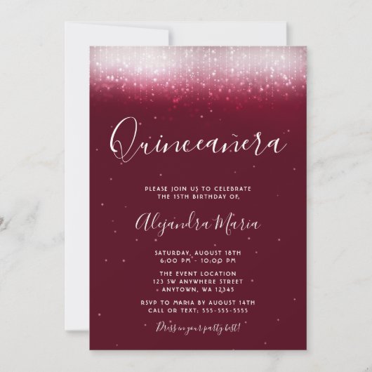 Glam Burgundy Quinceañera Kaart (Voorkant)