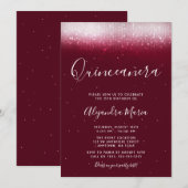Glam Burgundy Quinceañera Kaart (Voorkant / Achterkant)