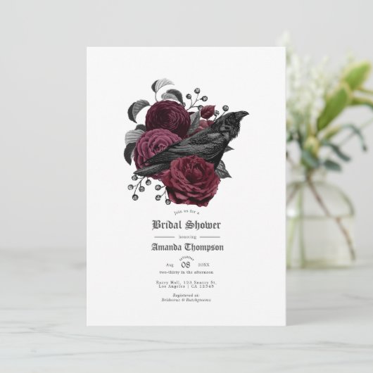  Glam Burgundy Raven Gothic Vrijgezellenfeest Kaart (Staand voorkant)