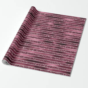 Glam Burgundy Red Rose Blush Glitter Stripes Cadeaupapier
