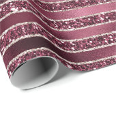 Glam Burgundy Red Rose Blush Glitter Stripes Cadeaupapier (Rol Hoek)