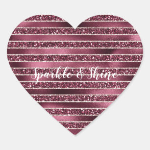 Glam Burgundy Red Rose Blush Glitter Stripes Hart Sticker