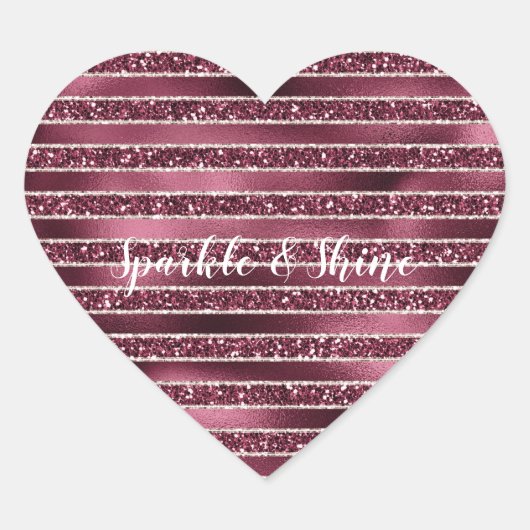 Glam Burgundy Red Rose Blush Glitter Stripes Hart Sticker (Voorkant)