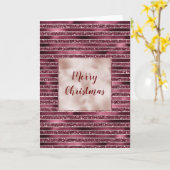 Glam Burgundy Red Rose Blush Glitter Stripes Kaart (Gele Bloem)