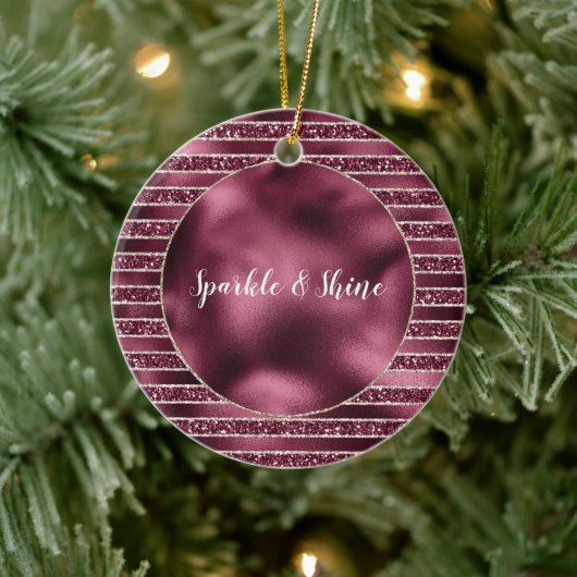 Glam Burgundy Red Rose Blush Glitter Stripes Keramisch Ornament (Boom)