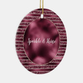Glam Burgundy Red Rose Blush Glitter Stripes Keramisch Ornament (Rechts)