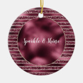 Glam Burgundy Red Rose Blush Glitter Stripes Keramisch Ornament (Voorkant)
