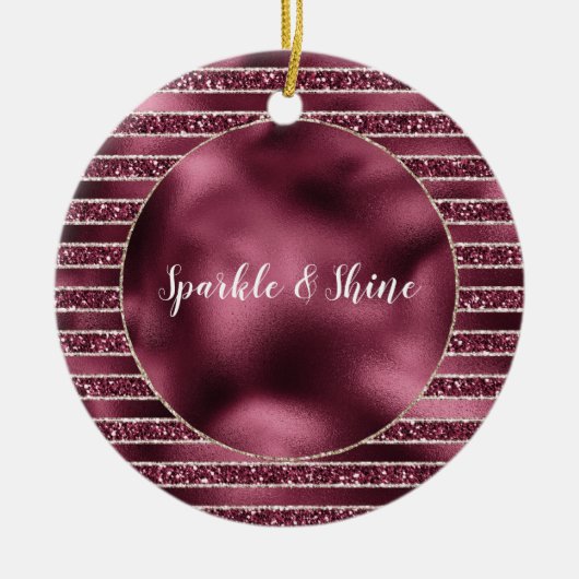 Glam Burgundy Red Rose Blush Glitter Stripes Keramisch Ornament (Voorkant)