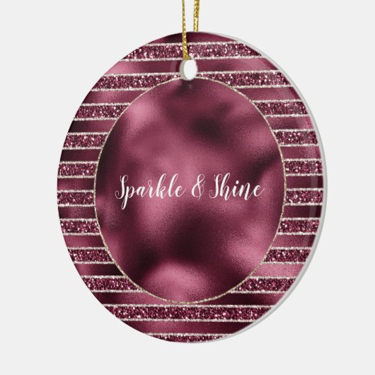 Glam Burgundy Red Rose Blush Glitter Stripes Keramisch Ornament (Links)
