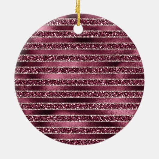 Glam Burgundy Red Rose Blush Glitter Stripes Keramisch Ornament (Achterkant)