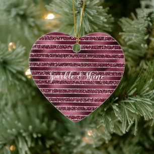 Glam Burgundy Red Rose Blush Glitter Stripes Keramisch Ornament