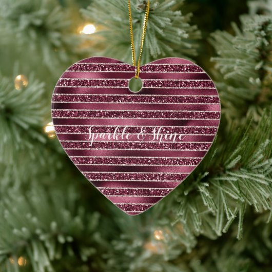 Glam Burgundy Red Rose Blush Glitter Stripes Keramisch Ornament (Boom)