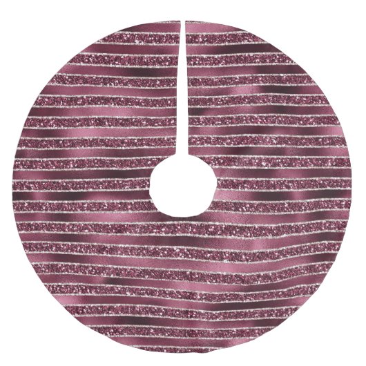 Glam Burgundy Red Rose Blush Glitter Stripes Kerstboom Rok (Voorkant)