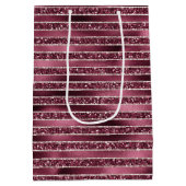 Glam Burgundy Red Rose Blush Glitter Stripes Medium Cadeauzakje (Achterkant)