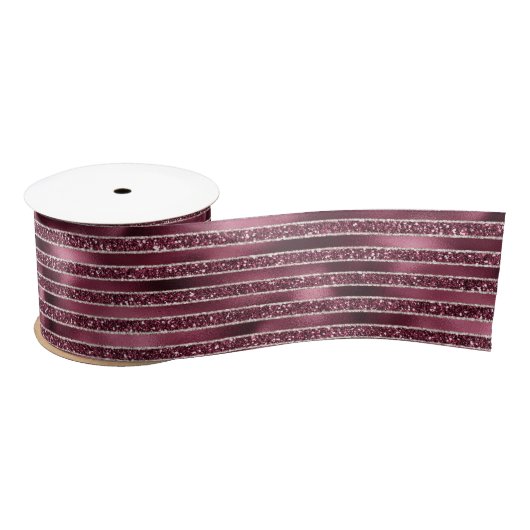 Glam Burgundy Red Rose Blush Glitter Stripes Satijnen Lint (Spoel)