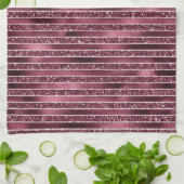 Glam Burgundy Red Rose Blush Glitter Stripes Theedoek (Gevouwen)