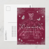 Glam Burgundy Red Silver Glitter Gown Quinceanera Briefkaart (Voorkant / Achterkant)