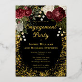 Glam Burgundy Roos Floral Engagement Party Folie Uitnodiging (Voorkant)