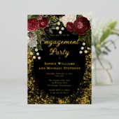 Glam Burgundy Roos Floral Engagement Party Folie Uitnodiging (Staand Voorkant)
