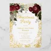 Glam Burgundy Roos Floral-kerstfeestdag Folie Uitnodiging (Voorkant)