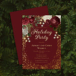 Glam Burgundy Roos Floral-kerstfeestdag Folie Uitnodiging<br><div class="desc">Elegante en klastige donkerrode en bruine bloemige rozen met zaadparels op een speerpunt lijst "Holiday Party" kerstfeest ontwerp van Holiday Hearts Design. Alle tekst is echte gouden folie en het laatstgenoemde lijst is een combinatie van gouden folie en gouden gradiënt. Peren van zaden zijn nepbedrukt. Achtergrond is een schoft aan...</div>