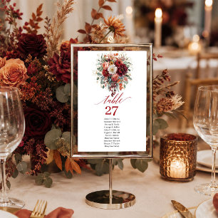 Glam Burgundyrood Gouden Bloemstuk Diep Rode tafel Kaart