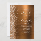 Glam Burnt Orange Brushed Metal QR Code Wedding Kaart (Voorkant)