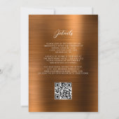 Glam Burnt Orange Brushed Metal QR Code Wedding Kaart (Achterkant)
