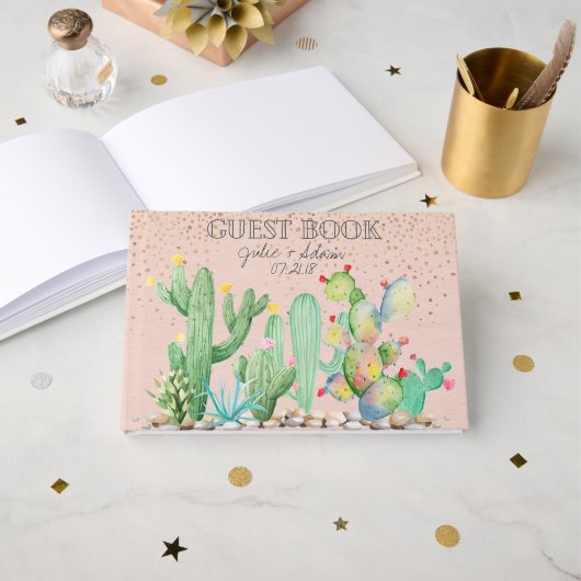 Glam Cactus bruiloft aangepaste gastenboek (Voorkant open)
