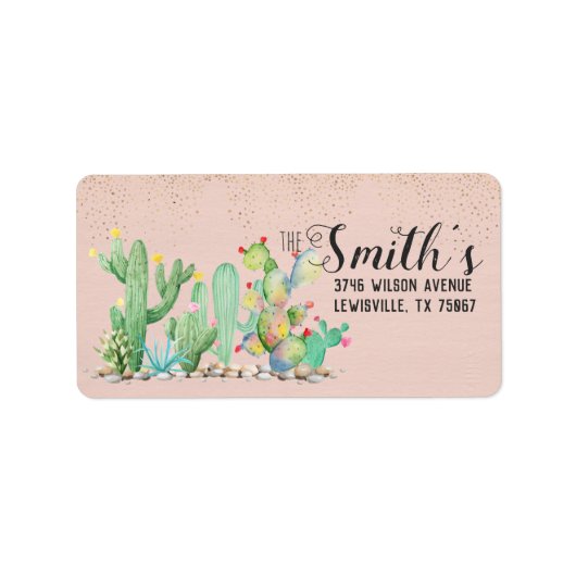 Glam Cactus Bruiloft Retouradres Labels (Voorkant)