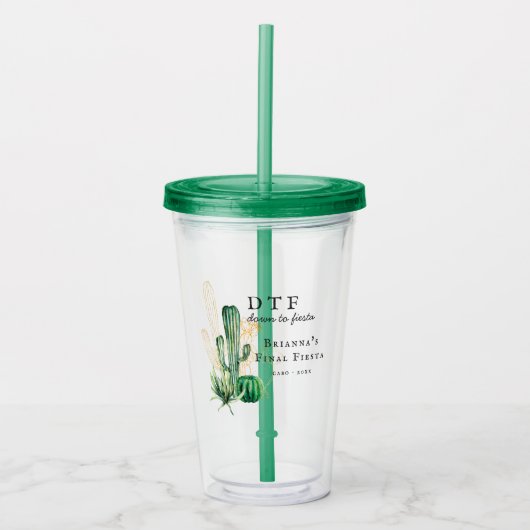 Glam Cactus Fiesta | Monogram Bachelorette Acryl Drinkbeker (Voorkant)